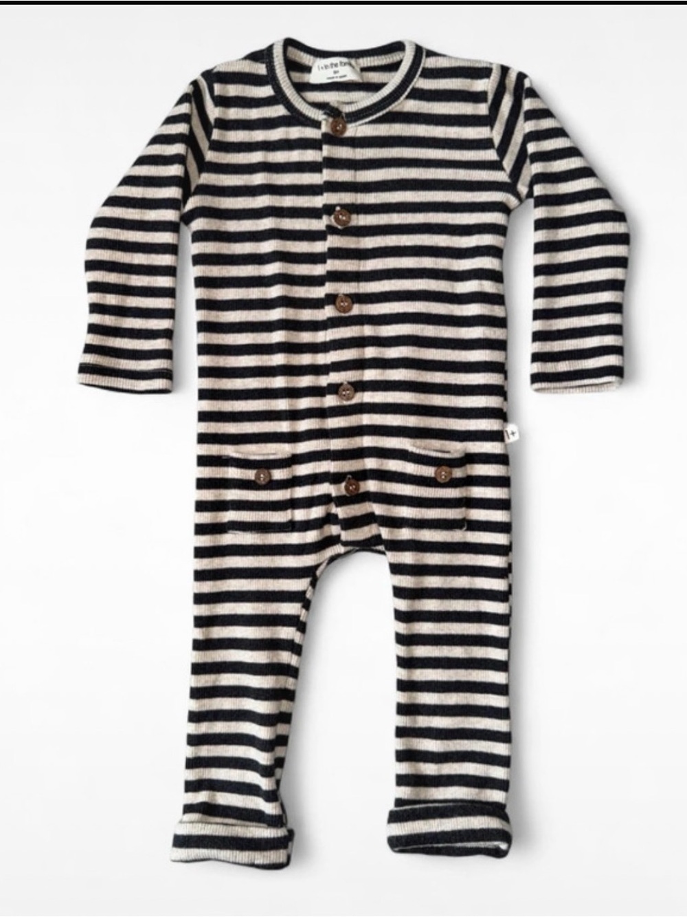 Striped Button-Front One-Piece Romper - Black & Cream